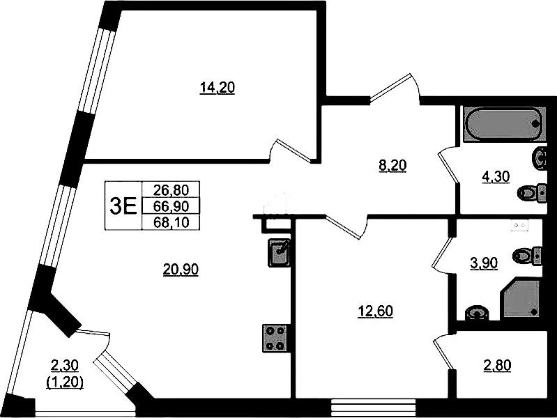 2-комнатная квартира 68.1 м², 1/4 эт., ЖК «Пулковский дом»